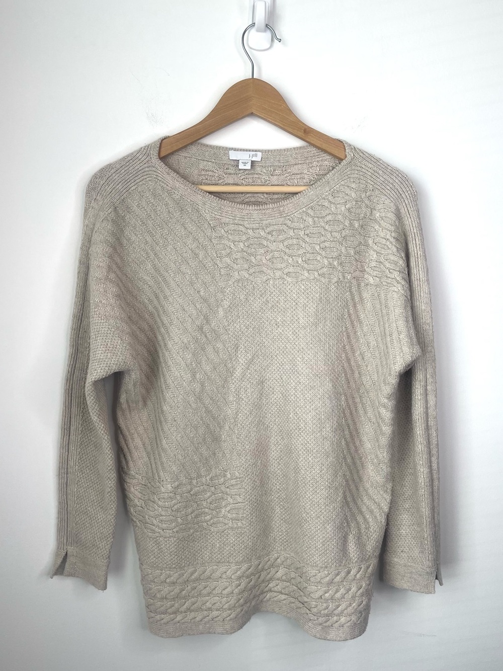 J. Jill Beige Cable-Texture Crewneck Sweater size Xs